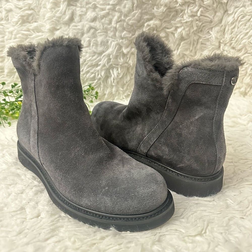 AQUATALIA Women’s Gray Suede Ankle Boots Side Zip Fur lined‎ comfy size 9